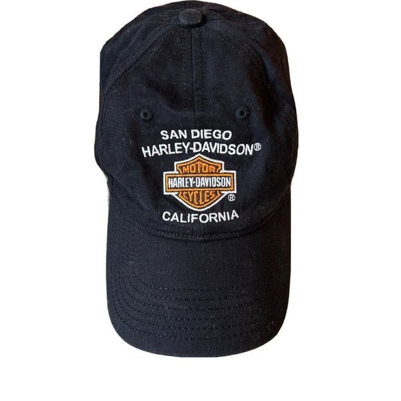 VTG San Diego Harley-Davidson CA Strapback Cap Biker Motorcycles Black Canvas - Picture 1 of 4